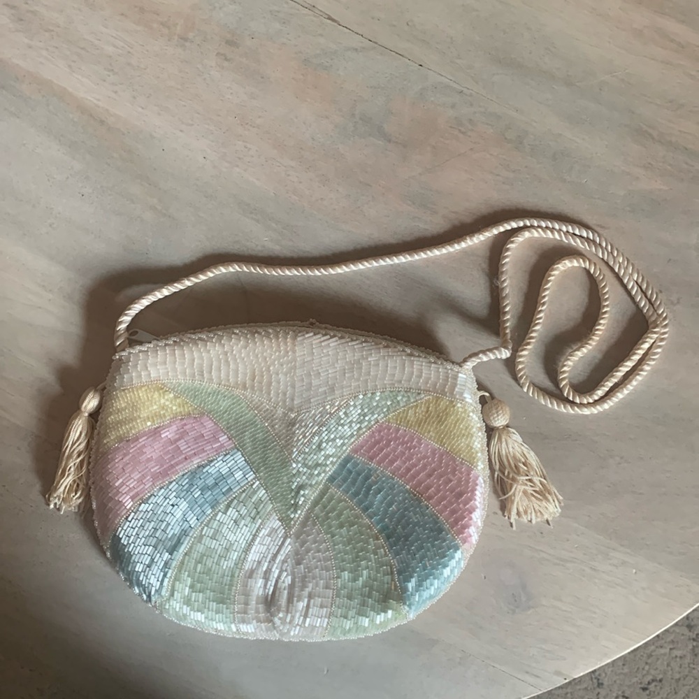 Vintage 80’s pastel beaded evening purse bag